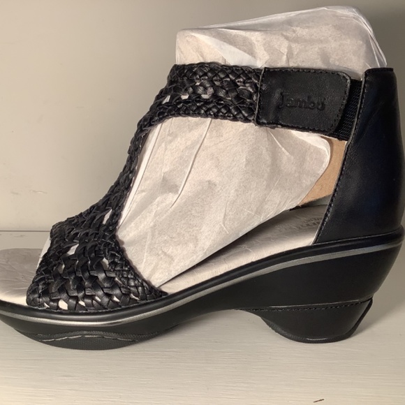 Jambu Black Leather Woven Sandals 9 - Picture 2 of 9